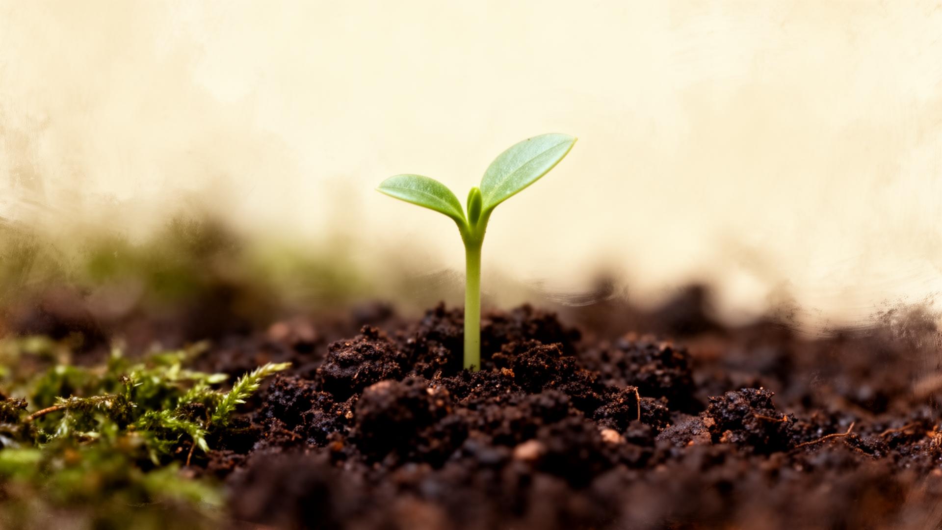 A young seedling emerging from rich dark soil